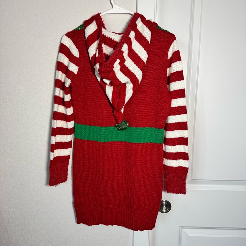 It’s Our Time Ugly Christmas Sweater Size Medium Elf Red Green Holiday Sequins - Picture 6 of 10